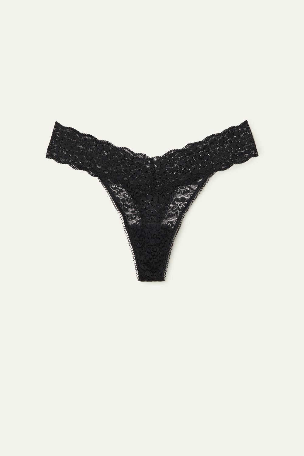 Tezenis Recycled Koronkowe High-Cut Stringi Czarne Czarne | 6809-OSJQY