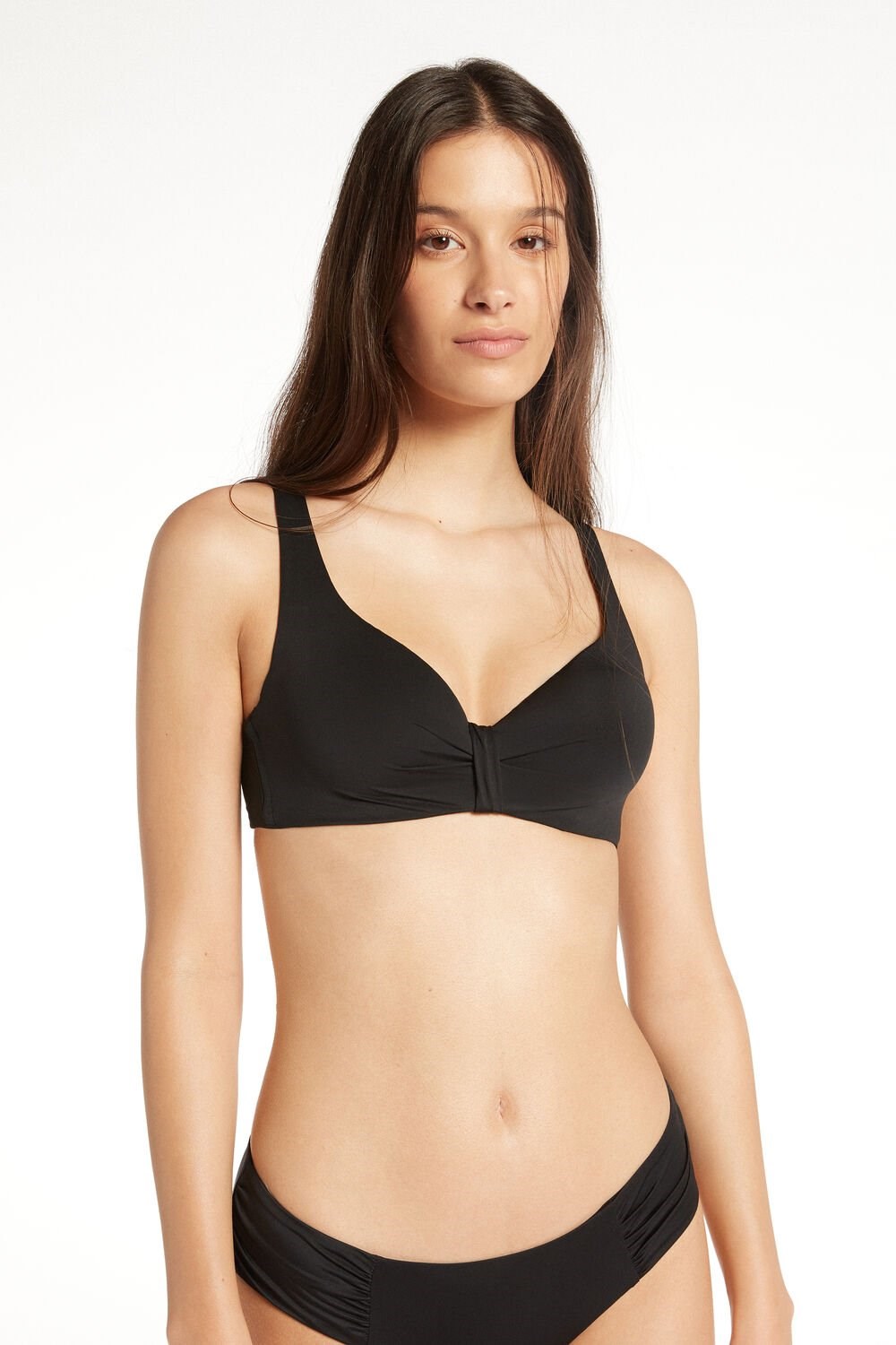 Tezenis Recycled Microfiber Lightly Watowany Balconette Bikini Top with Knot Czarne Czarne | 3582-DUTBA