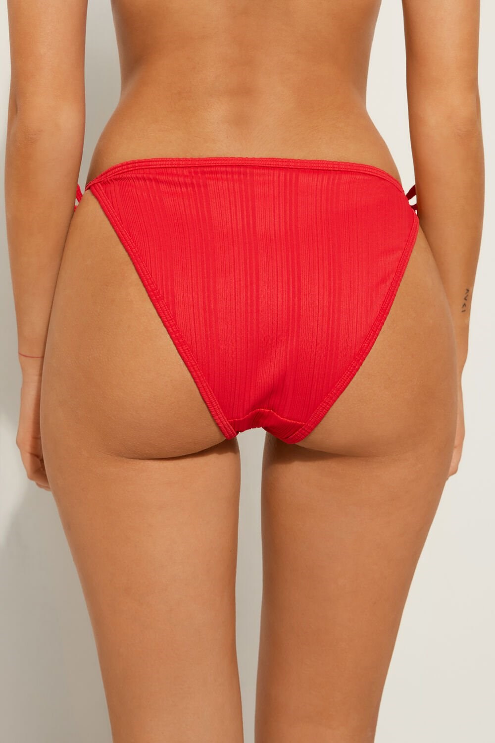 Tezenis Red Żebrowany Recycled Tie-String Bikini Bottoms Czerwone Czerwone | 9306-SRXPA