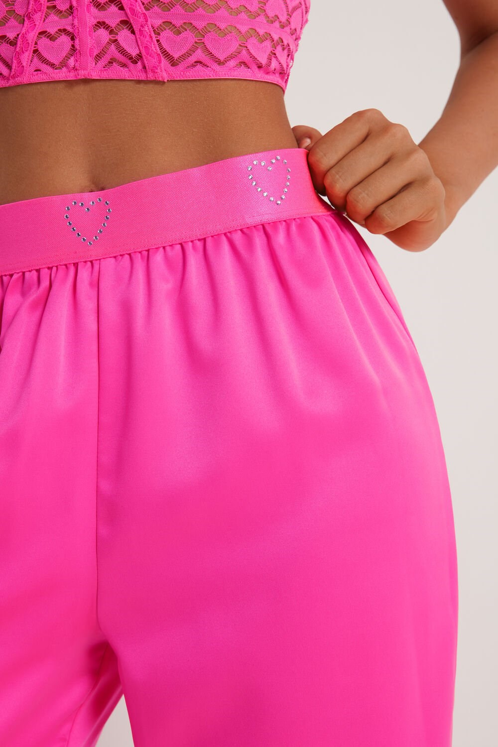 Tezenis Rhinestone Heart Satin Pants Różowe Różowe | 7126-DIONA