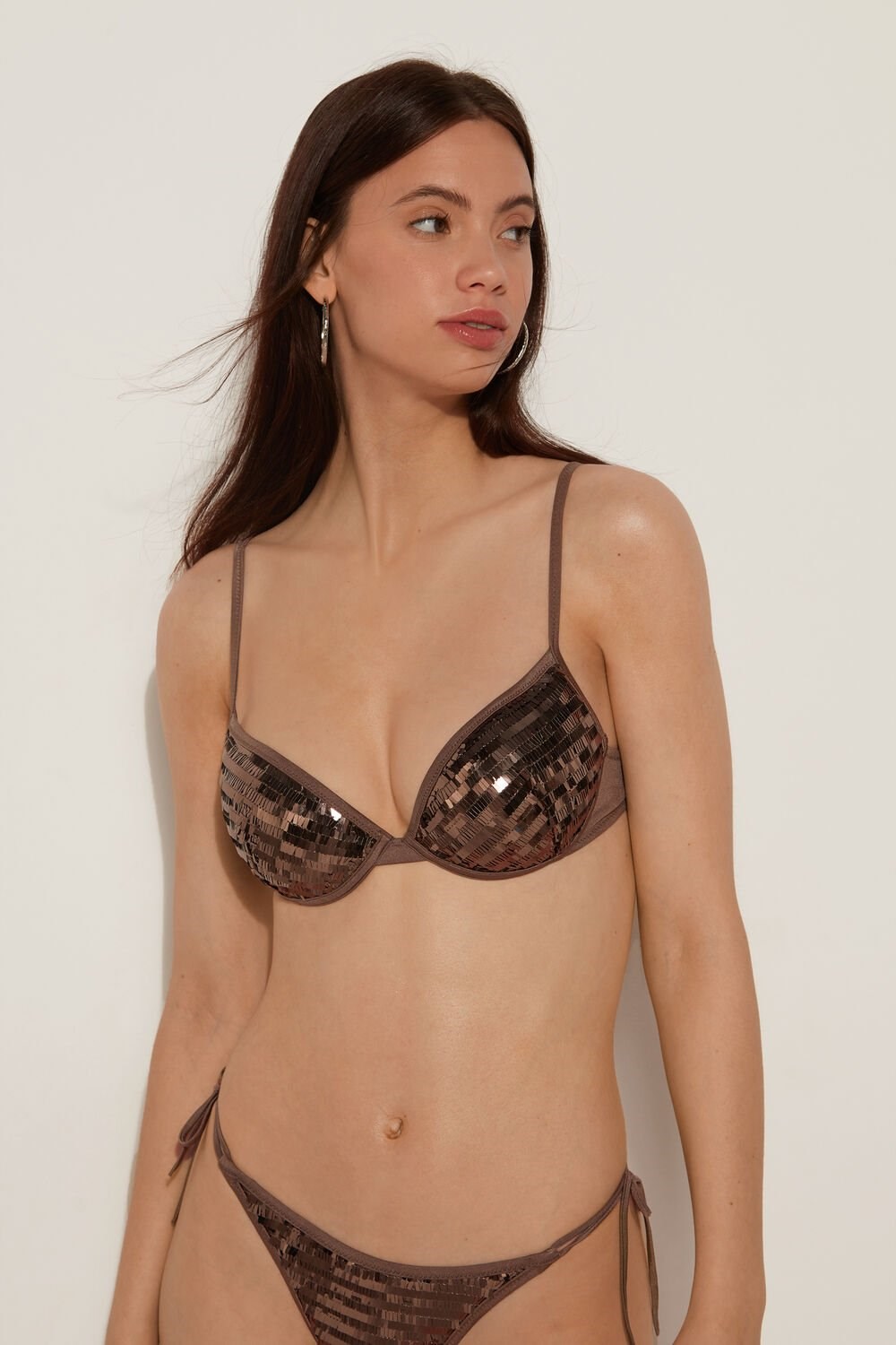 Tezenis Riviera Sequin Push-Up Bikini Top Brązowe Brązowe | 1369-OMGRN