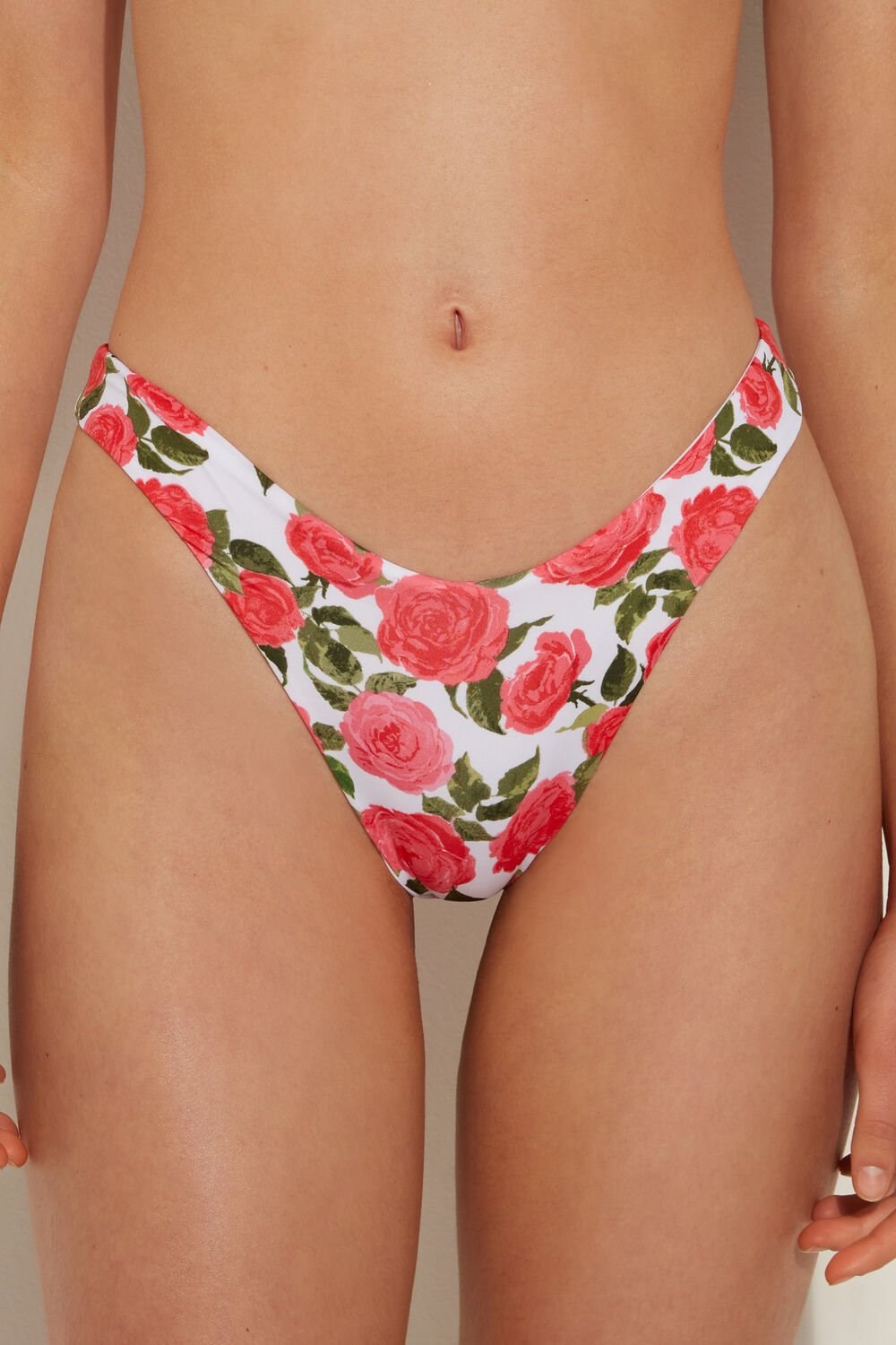 Tezenis Romantic Roses High-Cut Brazilian Bikini Bottoms Różowe | 4583-UBXJI