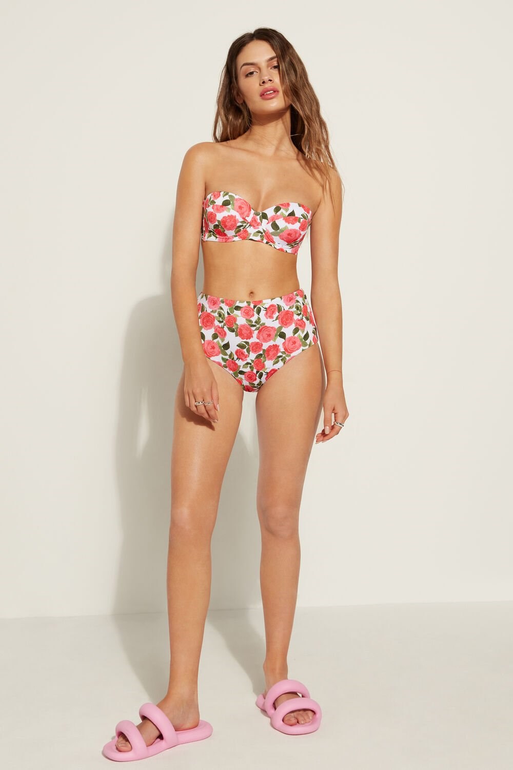 Tezenis Romantic Roses High-Waisted Bikini Bottoms Różowe | 9270-BRMTV