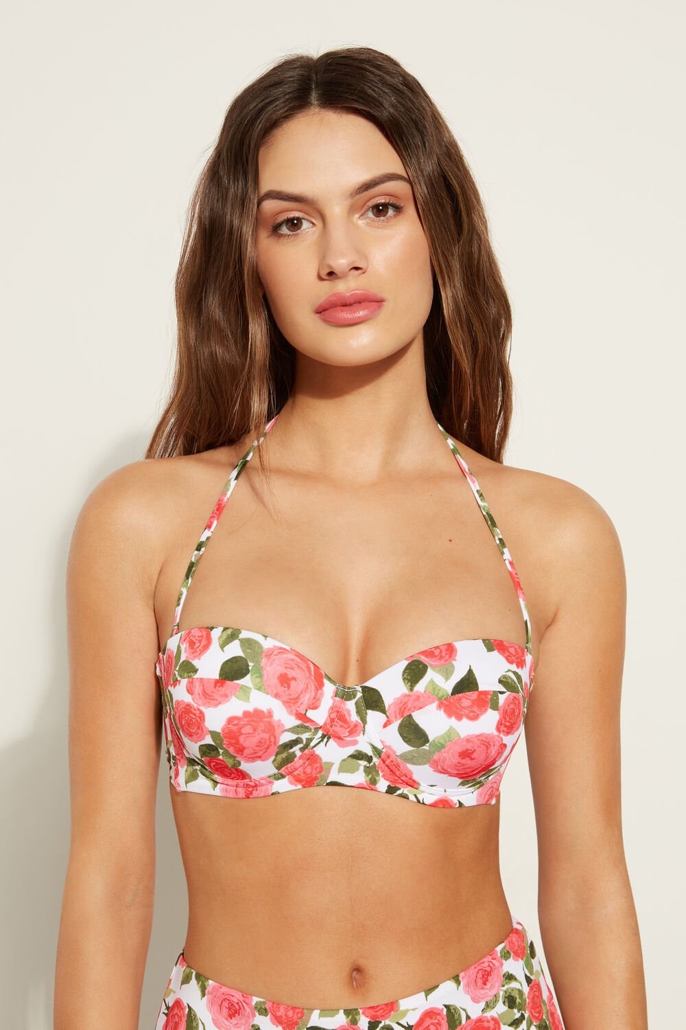 Tezenis Romantic Roses Watowany Bandeau Bikini Top Różowe | 4170-YJSPC