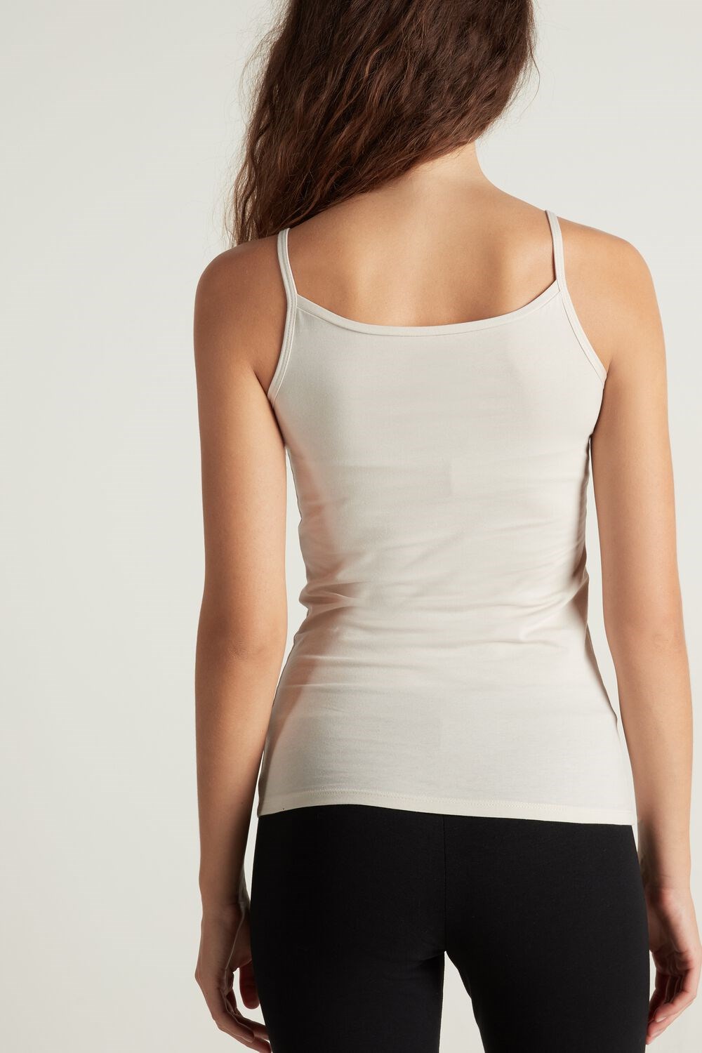 Tezenis Round-Neck Stretch Bawełniane Tank Top Kremowe | 1749-QLABJ