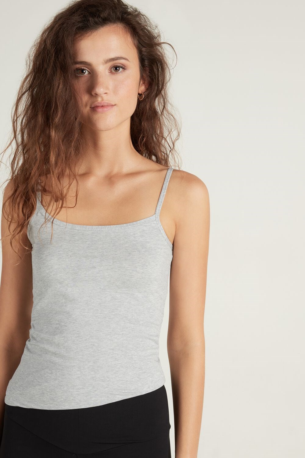 Tezenis Round-Neck Stretch Bawełniane Tank Top Szare Głęboka | 4109-PHOMY