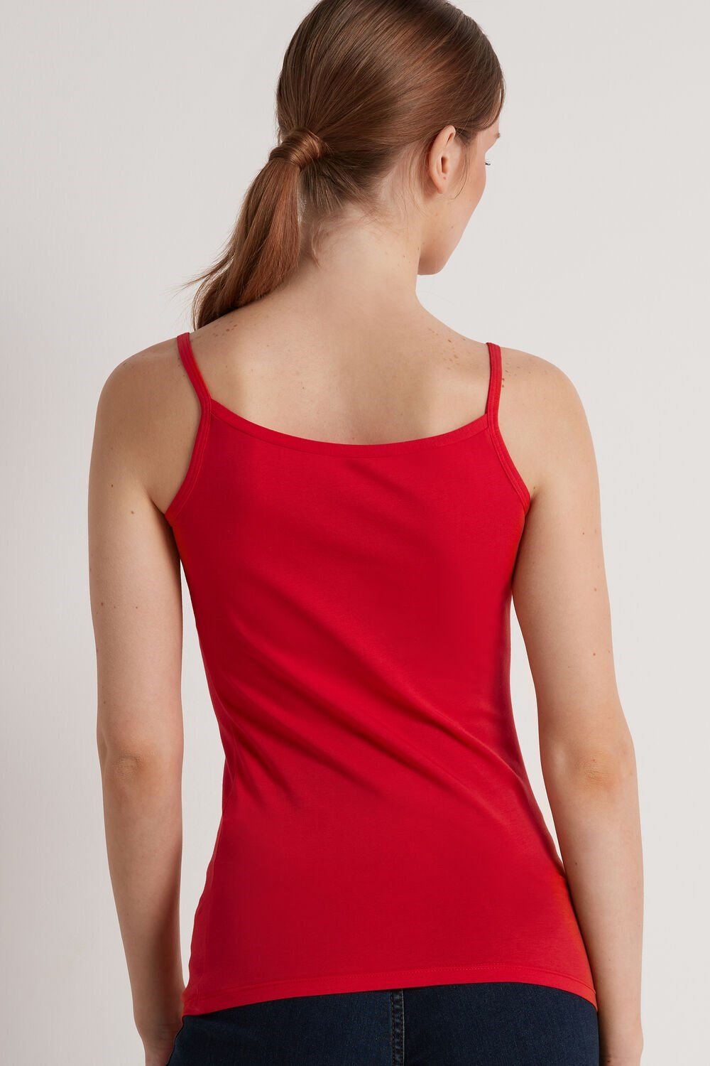 Tezenis Round-Neck Stretch Bawełniane Tank Top Czerwone Czerwone | 8495-ZCXIW