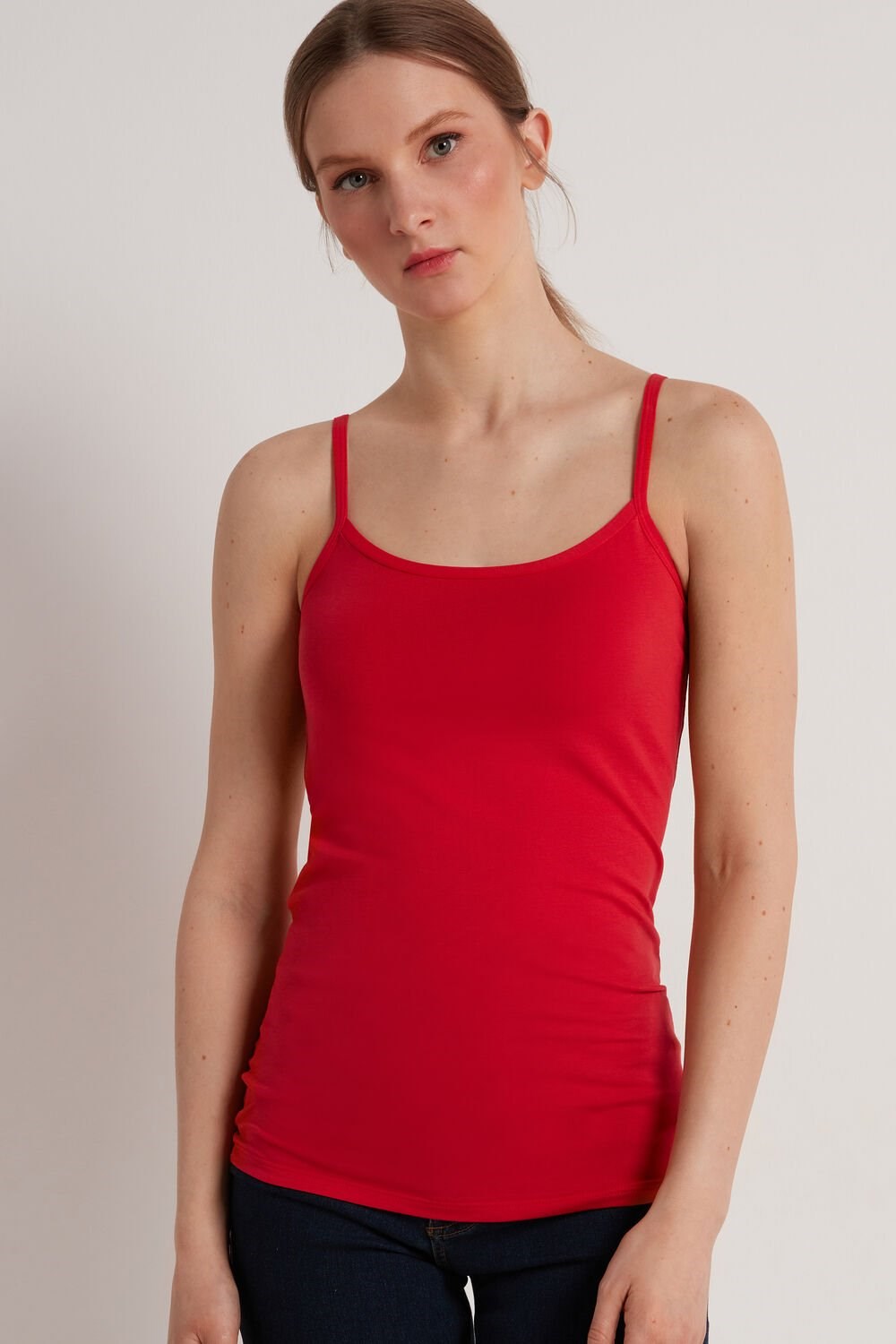 Tezenis Round-Neck Stretch Bawełniane Tank Top Czerwone Czerwone | 8495-ZCXIW