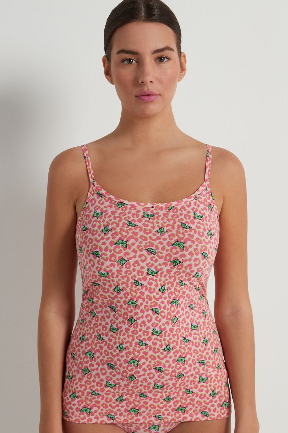 Tezenis Round Neck Tank Top in Stretch Bawełniane Animal Spotted Butterfly Print 297v | 3921-WBCSE