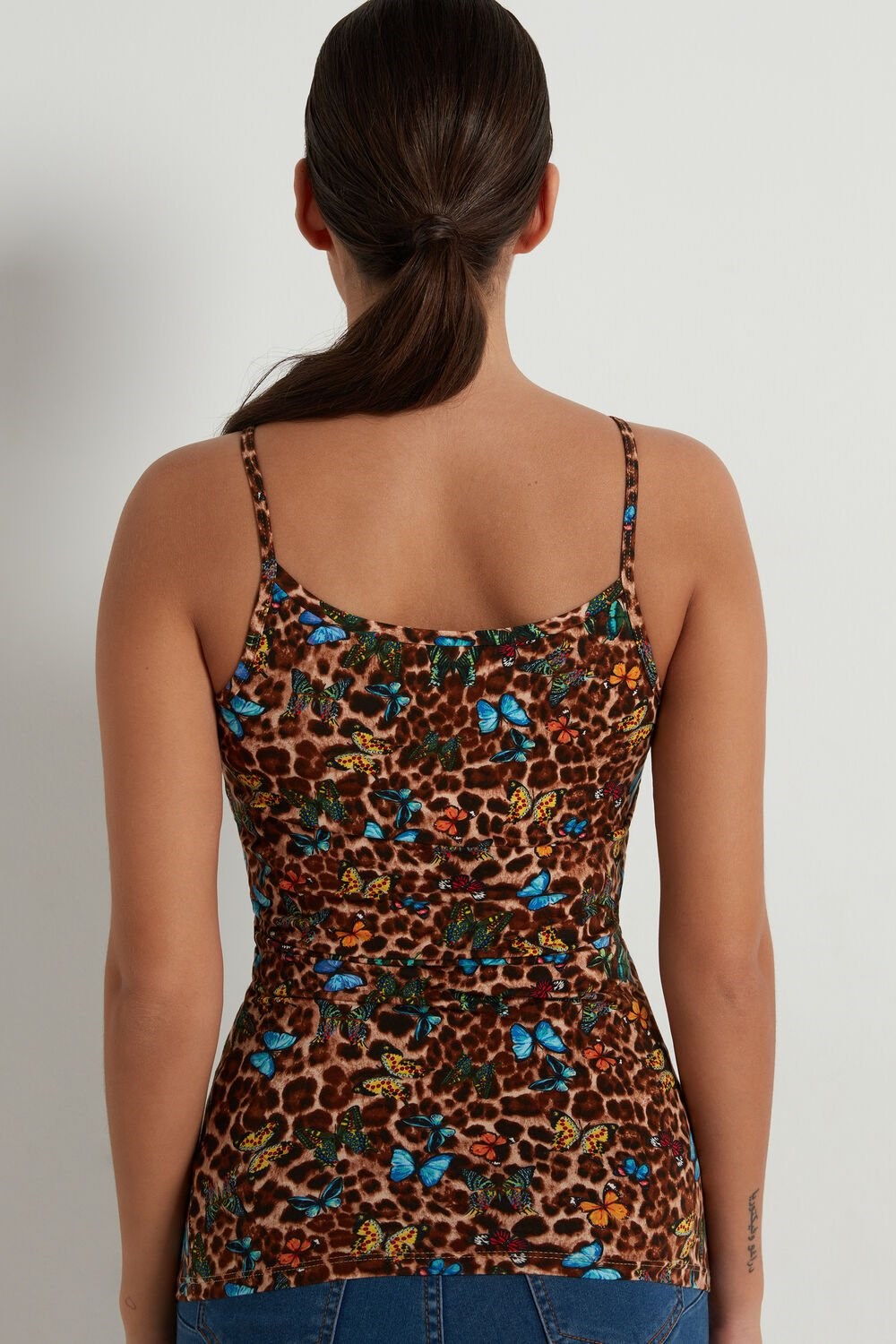 Tezenis Round Neck Tank Top in Stretch Bawełniane Animal Animal-print Butterfly Print 573v | 6478-BVQWU