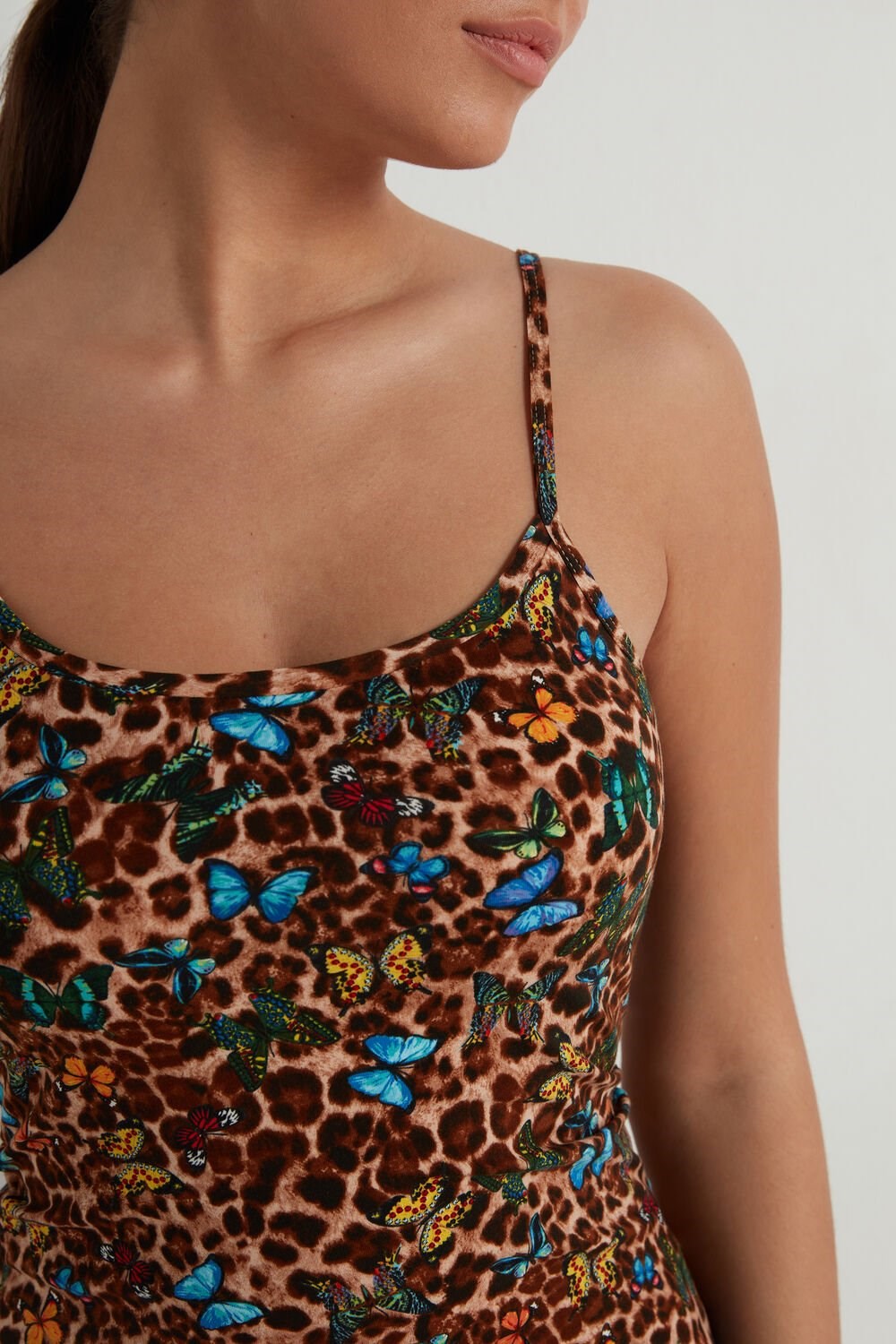 Tezenis Round Neck Tank Top in Stretch Bawełniane Animal Animal-print Butterfly Print 573v | 6478-BVQWU