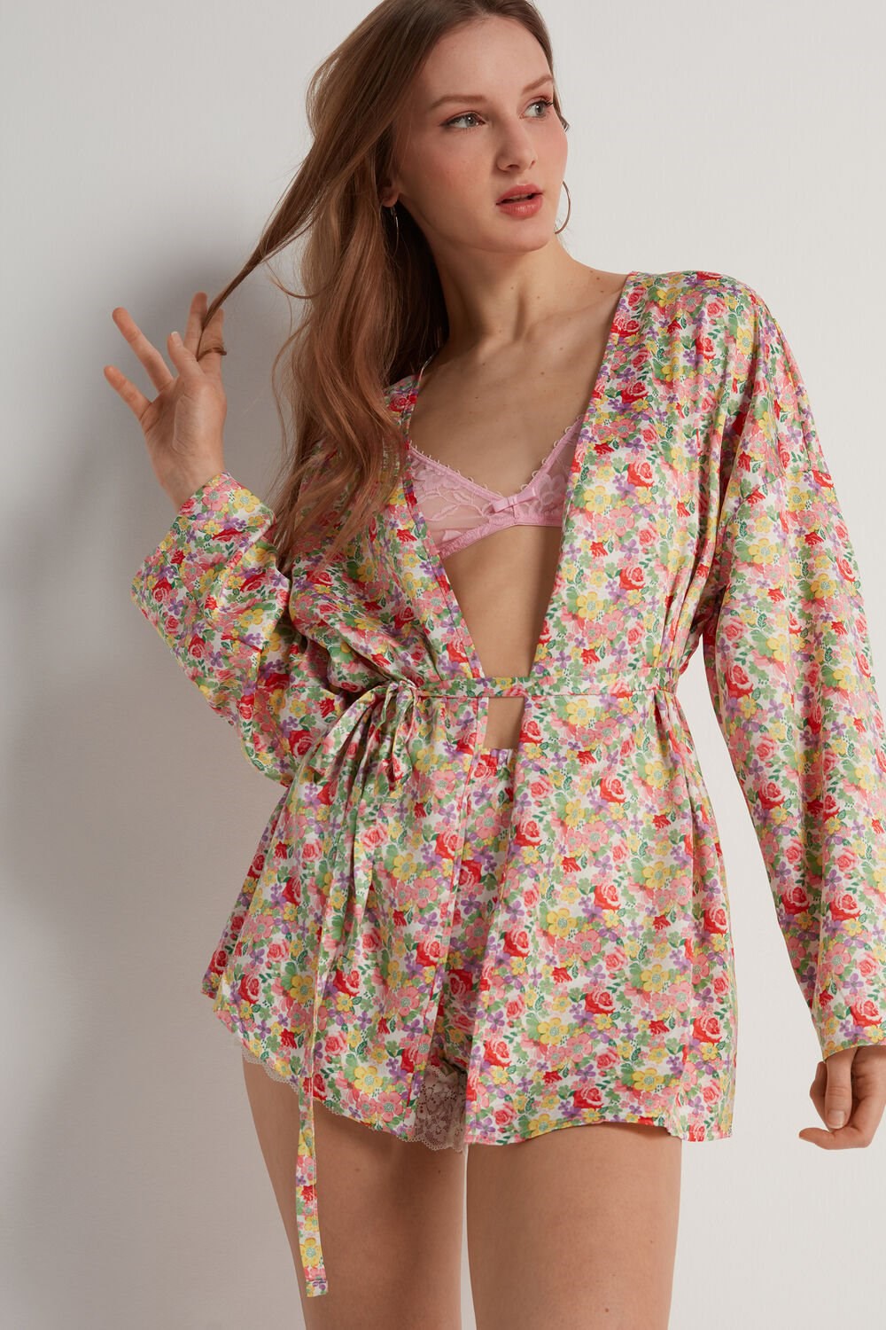 Tezenis Satin Kimono Robe Floral Wildflower Print 294v | 7140-ZOUBF