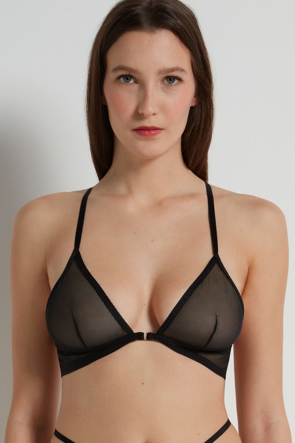 Tezenis Seduction Mesh Triangle Bra Czarne Czarne | 7369-LKMTH