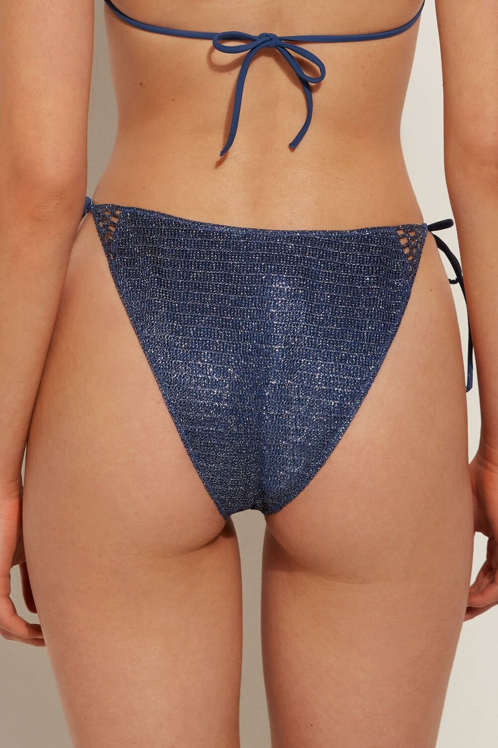 Tezenis Shiny Crochet Tied String Bikini Bottoms Niebieskie Srebrne Niebieskie | 7216-WZPAO