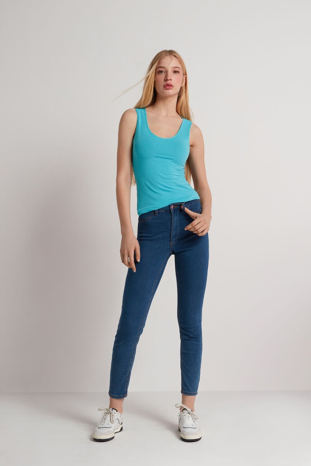 Tezenis Szerokie-Paskiem Round-Neck Bawełniane Camisole Niebieskie Turkusowe | 1470-BVJGU