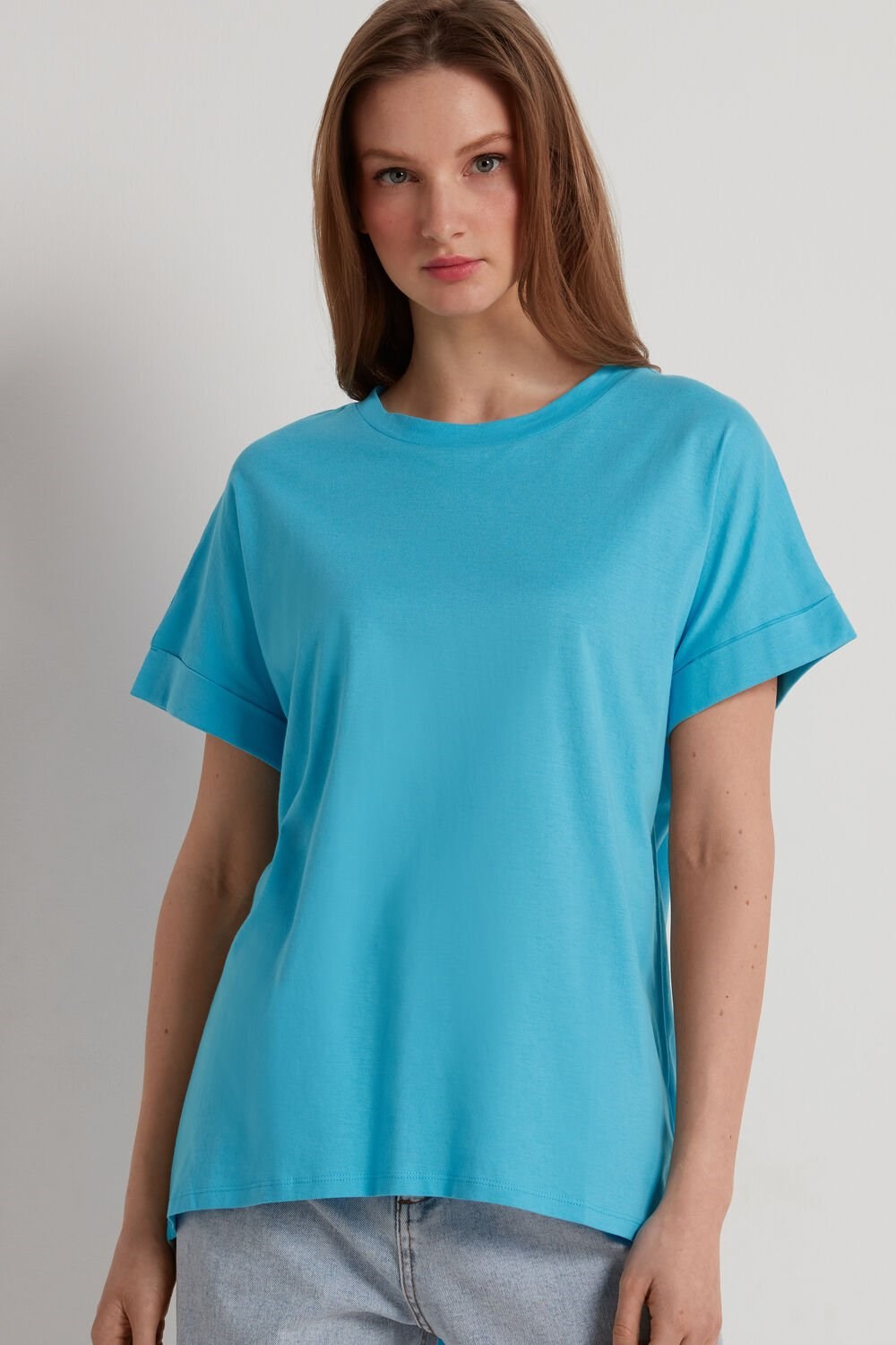 Tezenis Turned-Up Kimono Sleeve Bawełniane T-Shirt Głęboka Niebieskie Niebieskie | 6409-MTHAG