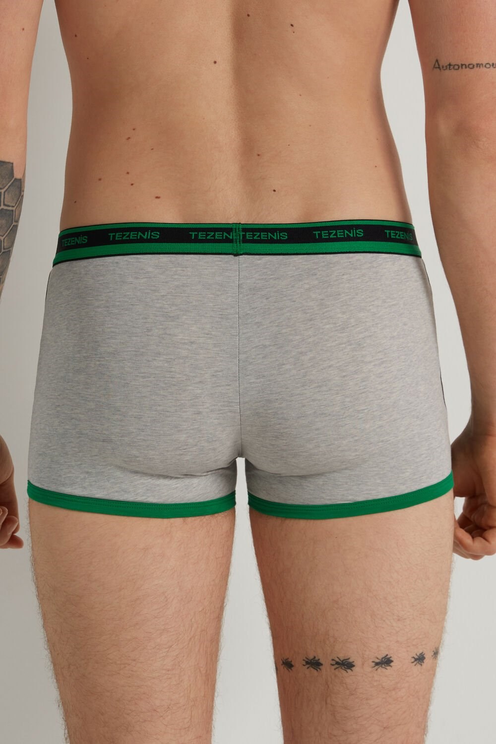 Tezenis Two-tone Bawełniane Boxers with Logoed Elastic Czarne Głęboka Zielone | 3901-GZRYI