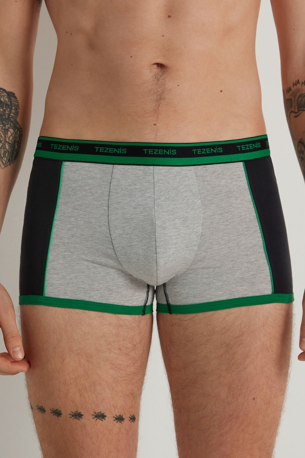 Tezenis Two-tone Bawełniane Boxers with Logoed Elastic Czarne Głęboka Zielone | 3901-GZRYI