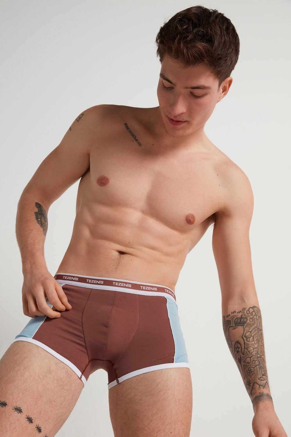 Tezenis Two-tone Bawełniane Boxers with Logoed Elastic Niebieskie Niebieskie | 4718-RLOEV