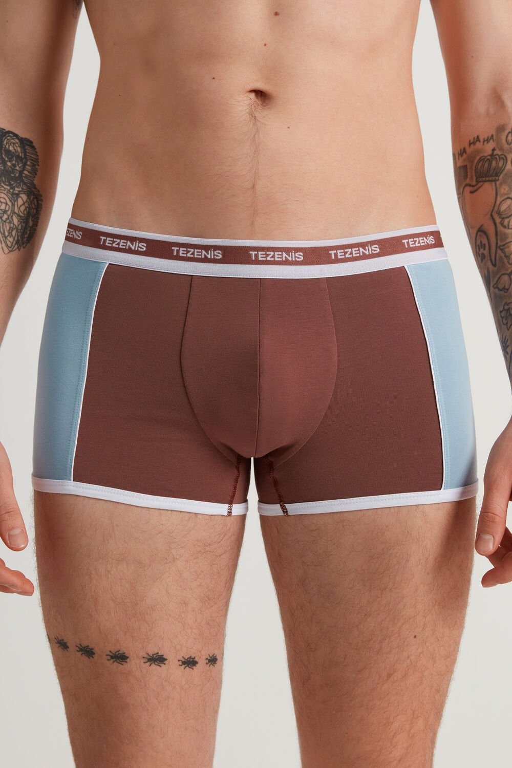 Tezenis Two-tone Bawełniane Boxers with Logoed Elastic Niebieskie Niebieskie | 4718-RLOEV