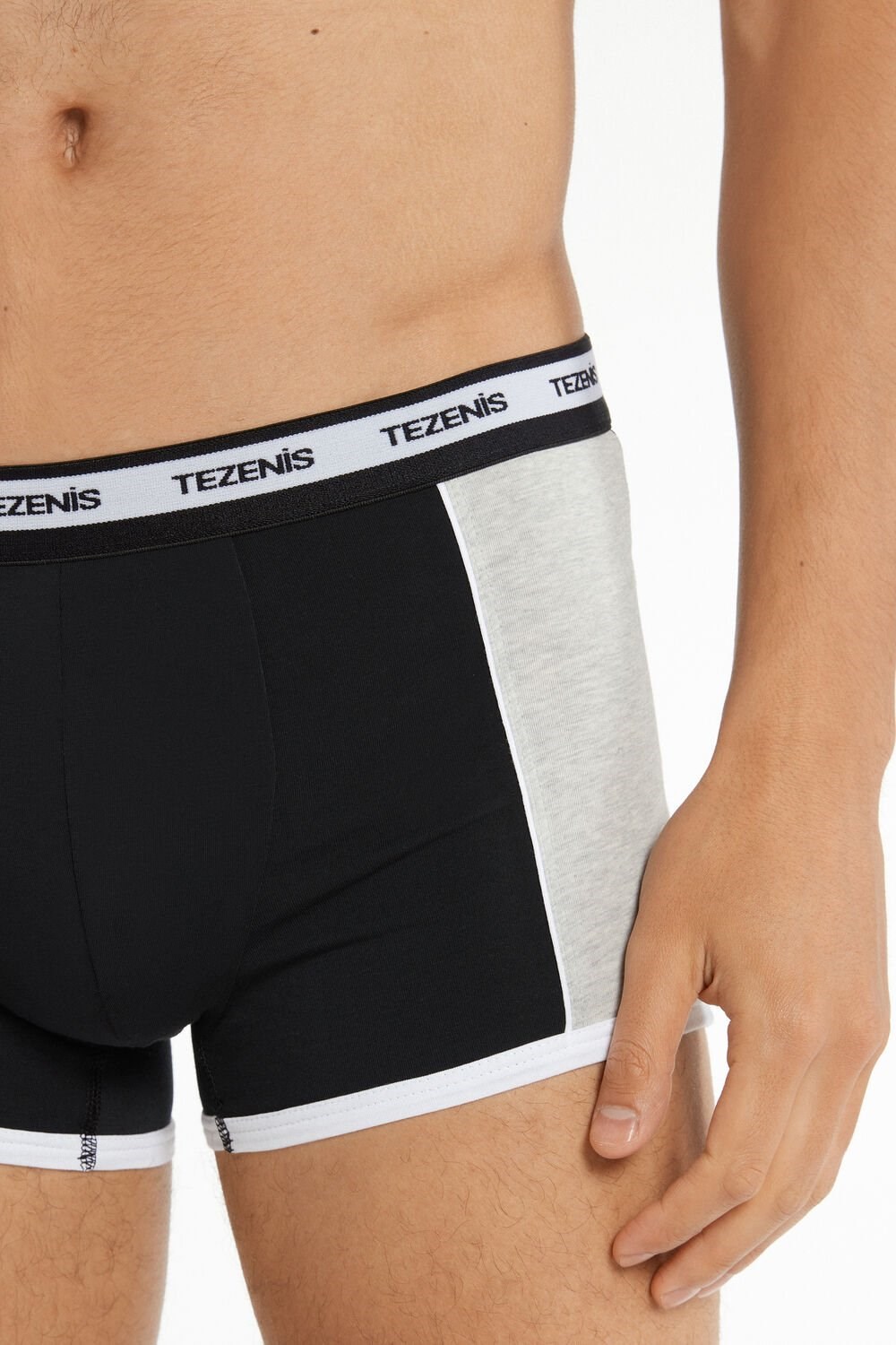 Tezenis Two-tone Bawełniane Boxers with Logoed Elastic Czarne | 5072-GIUFP