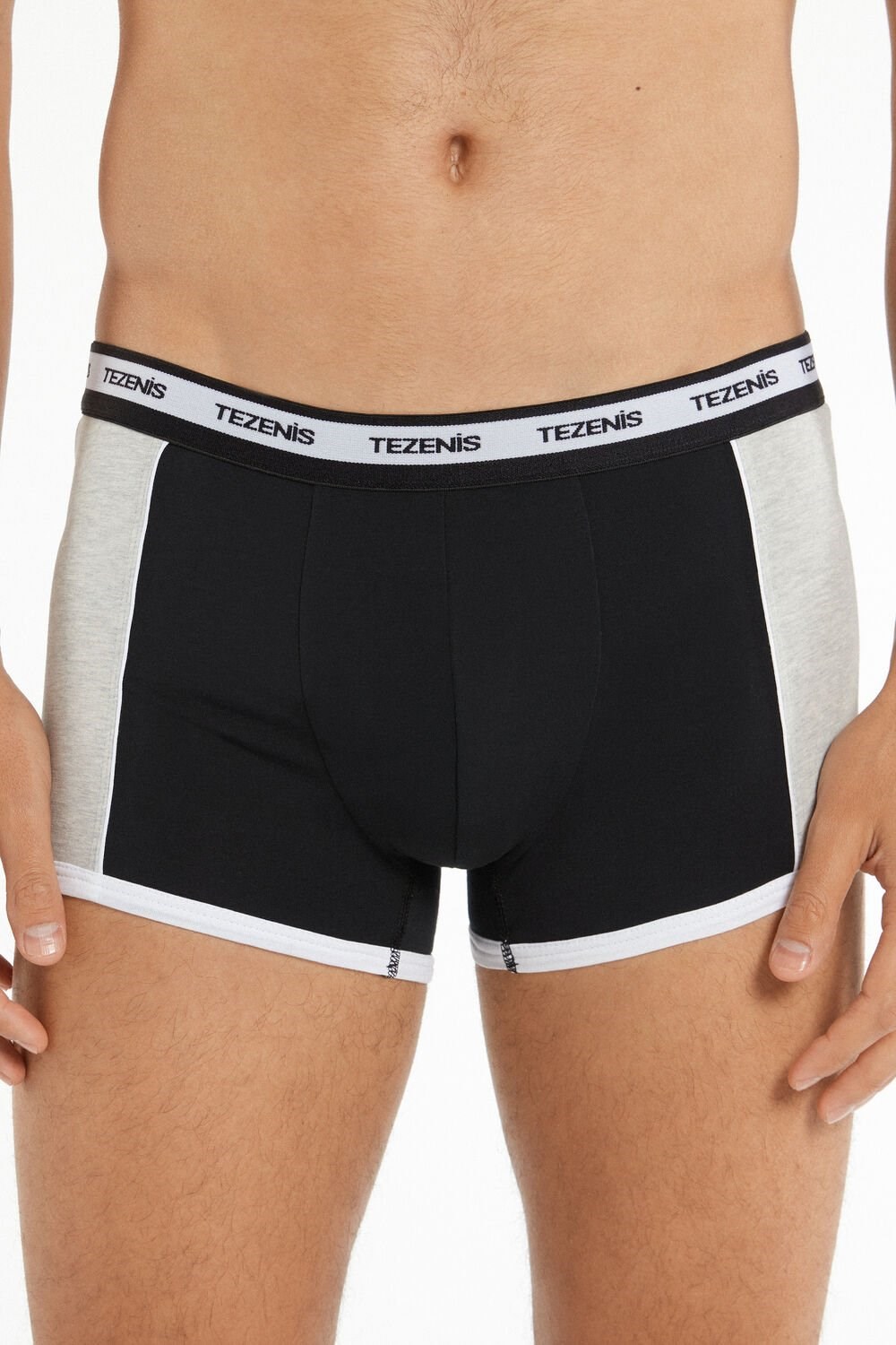 Tezenis Two-tone Bawełniane Boxers with Logoed Elastic Czarne | 5072-GIUFP