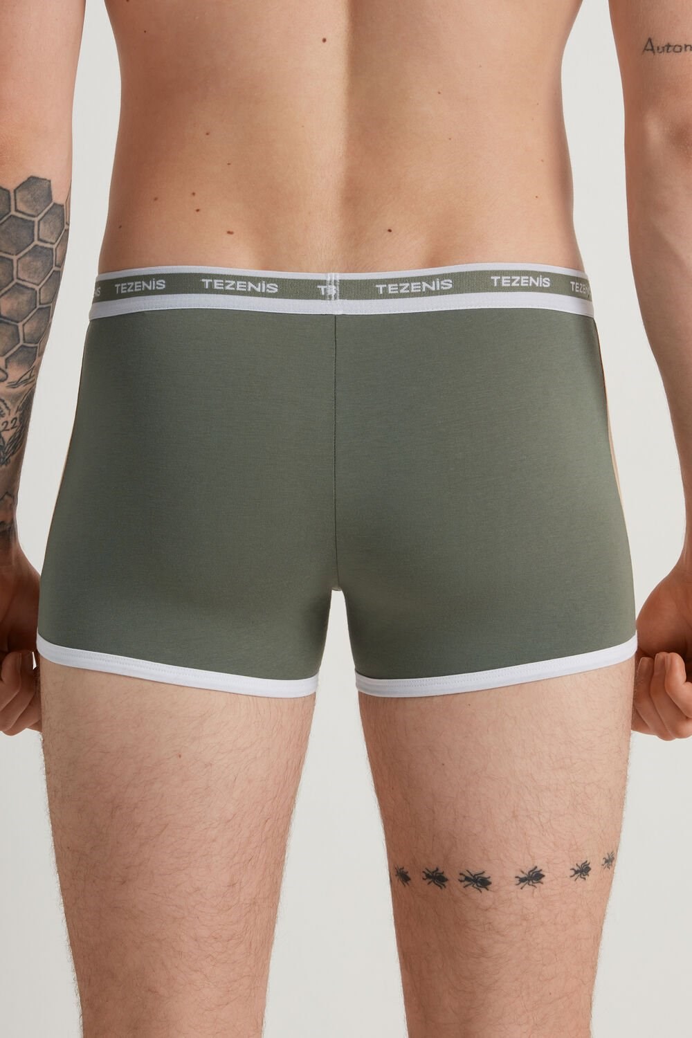 Tezenis Two-tone Bawełniane Boxers with Logoed Elastic Zielone | 6358-SCRQK