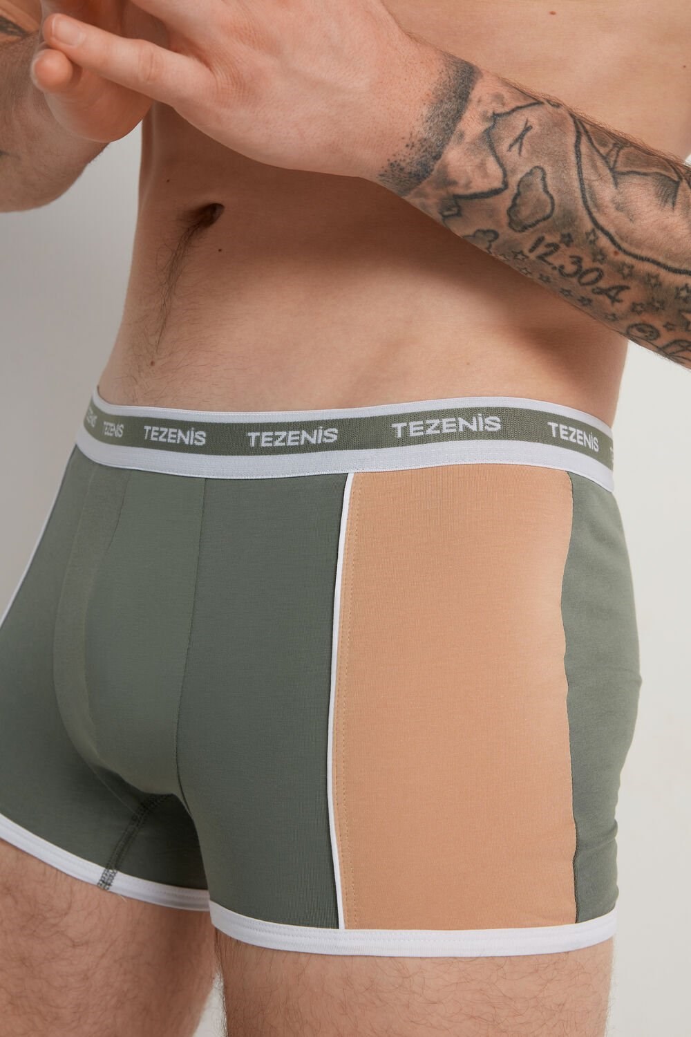 Tezenis Two-tone Bawełniane Boxers with Logoed Elastic Zielone | 6358-SCRQK