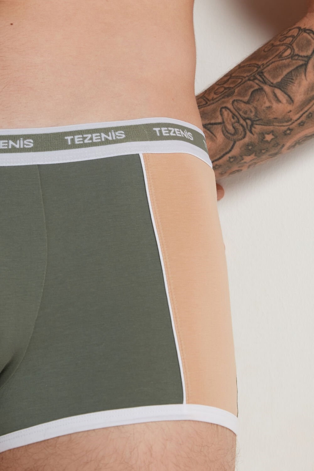 Tezenis Two-tone Bawełniane Boxers with Logoed Elastic Zielone | 6358-SCRQK