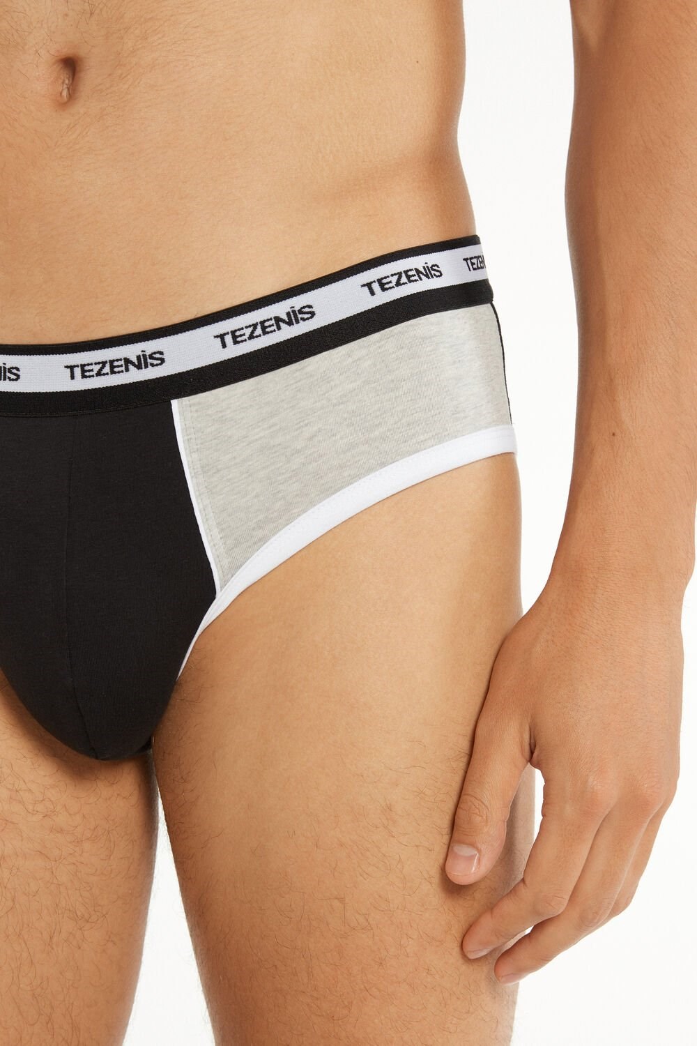 Tezenis Two-tone Bawełniane Panties with Logoed Elastic Czarne | 7316-THKIC