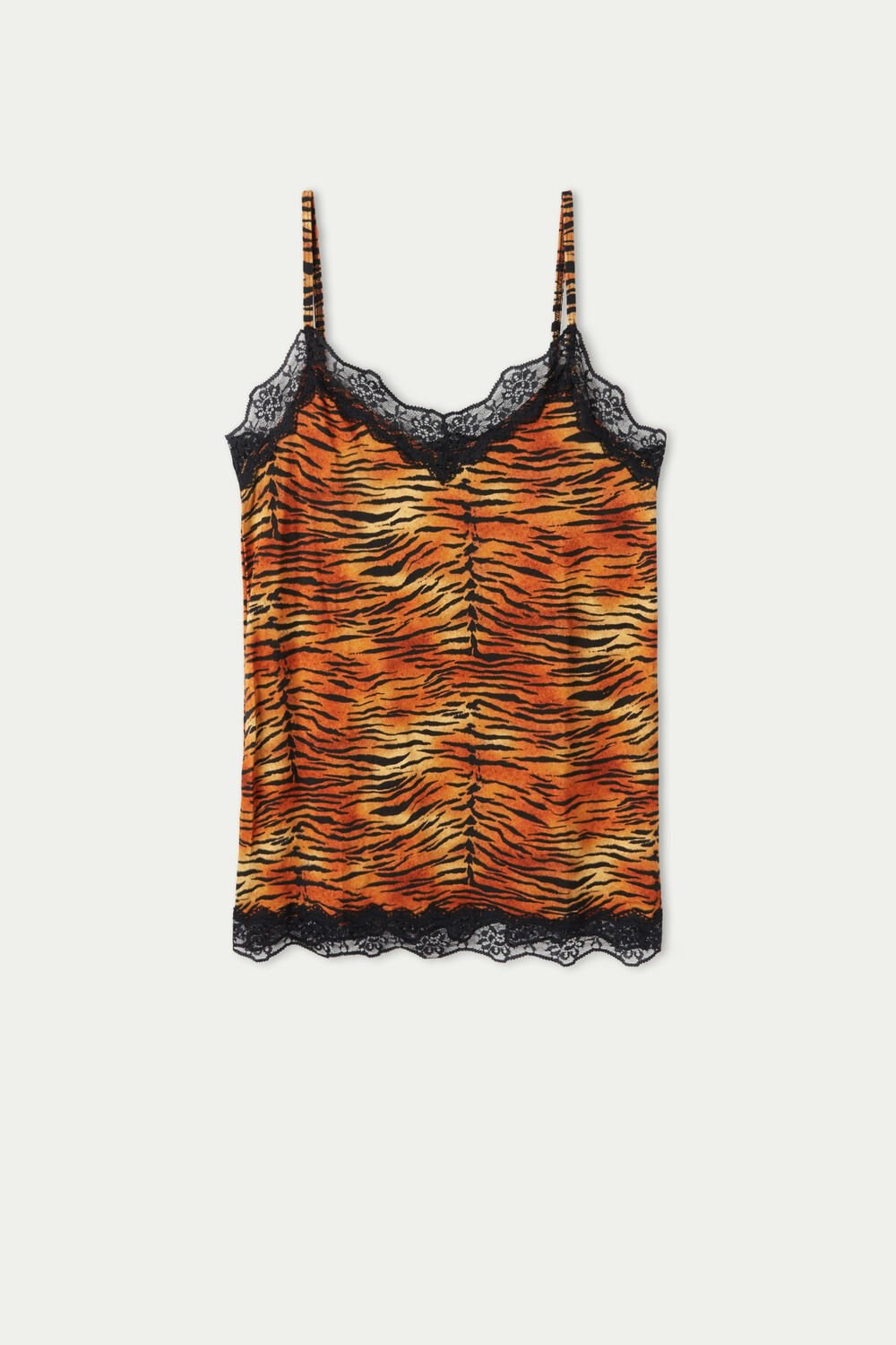 Tezenis V Neck Tank Top with Koronkowe Insert Animal Tiger Print 303v | 2693-PLIWF