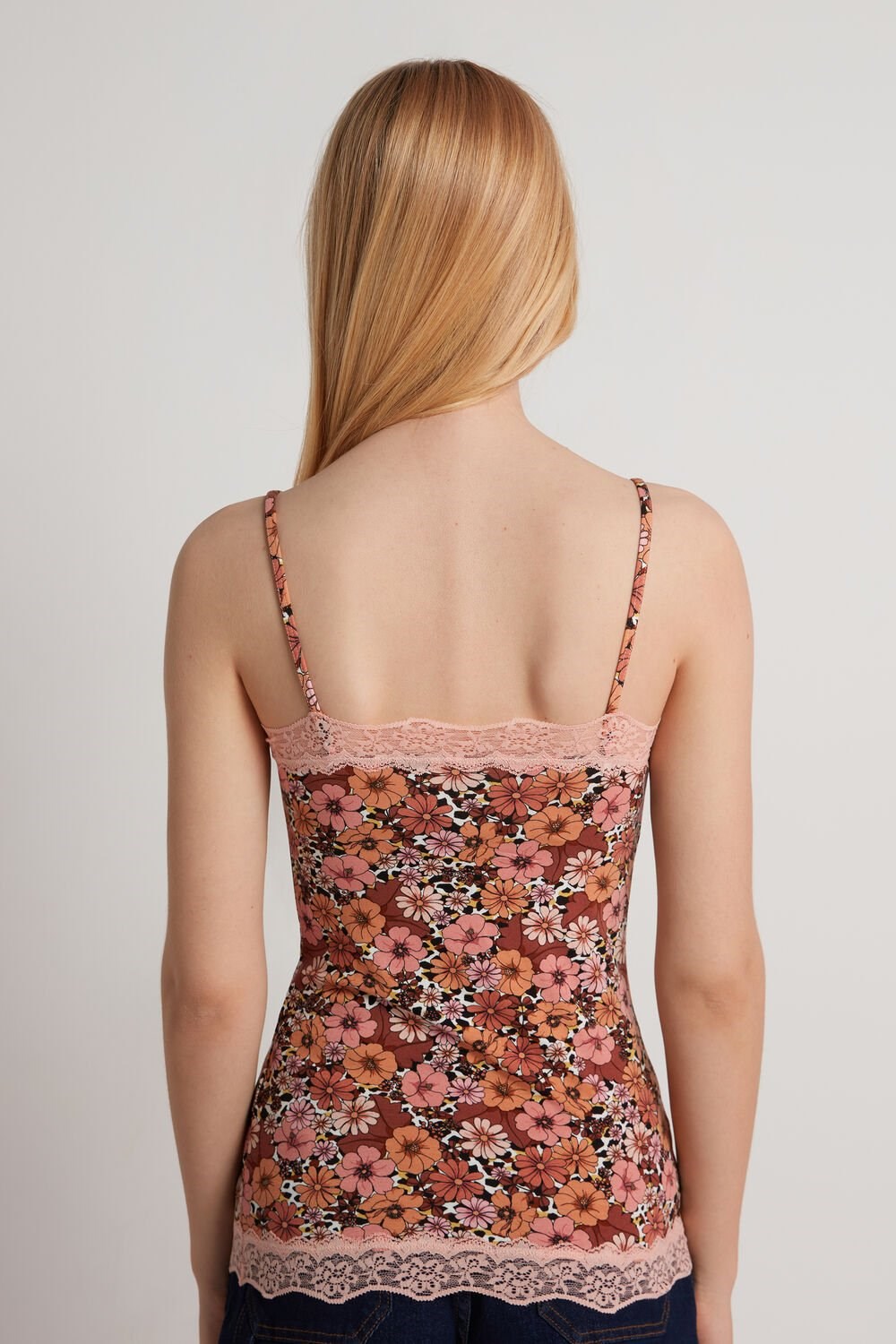 Tezenis V Neck Tank Top with Koronkowe Insert Floral Floral Animal Print 581v | 8306-BPRQZ