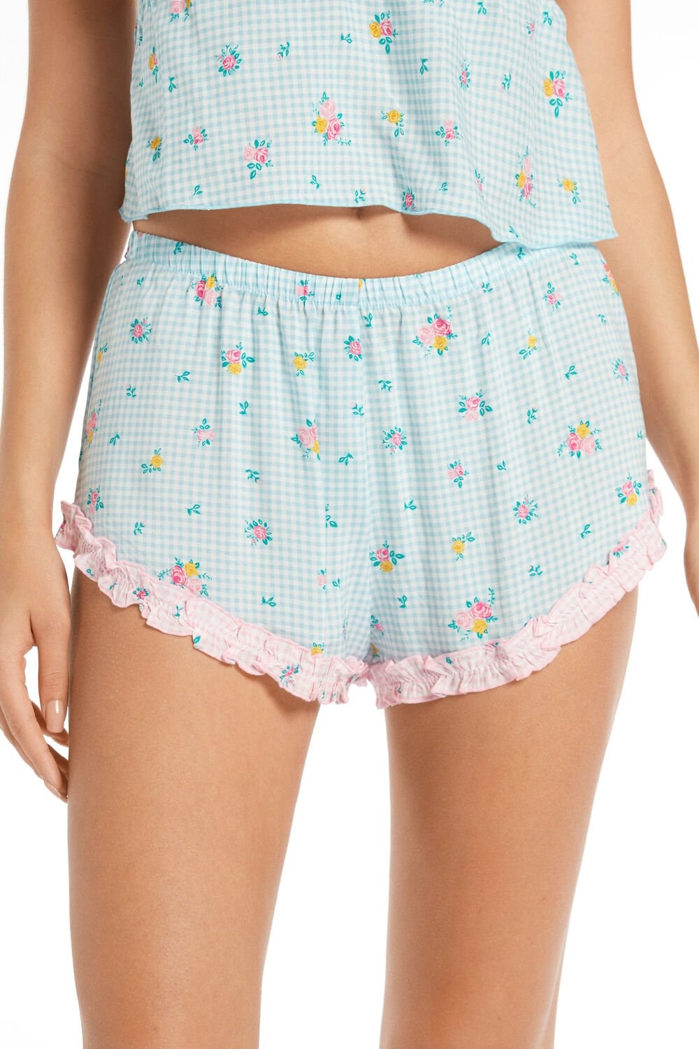 Tezenis Viscose Fabric Ruched Shorts Głęboka Niebieskie Różowe | 5179-IPKXT