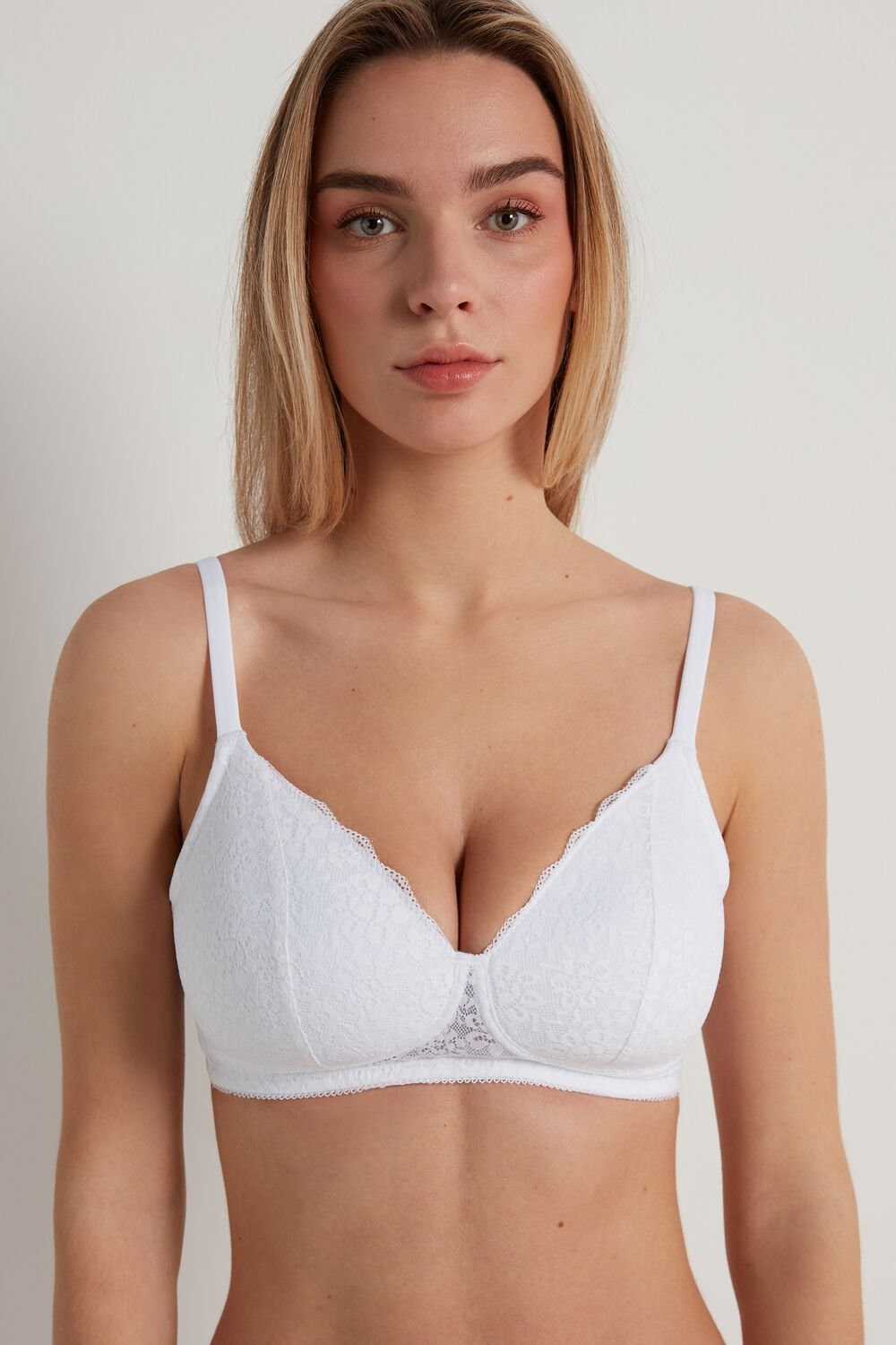 Tezenis Warsaw Lightly Watowany Koronkowe Triangle Bra Białe Białe | 3964-ZRTJL