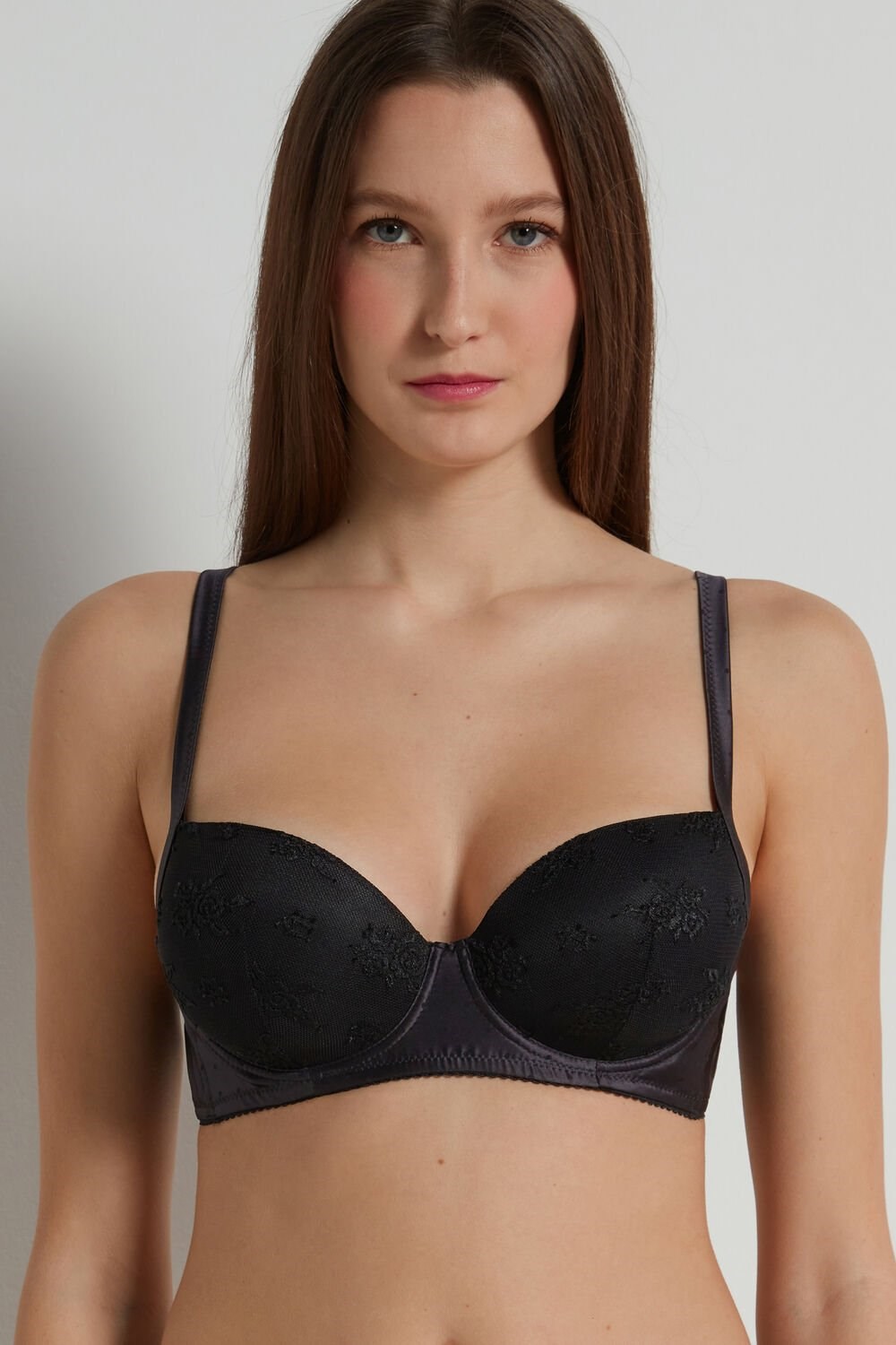 Tezenis Wien Paradise Koronkowe Lightly Watowany Balconette Bra Czarne Czarne | 2603-EJVKZ