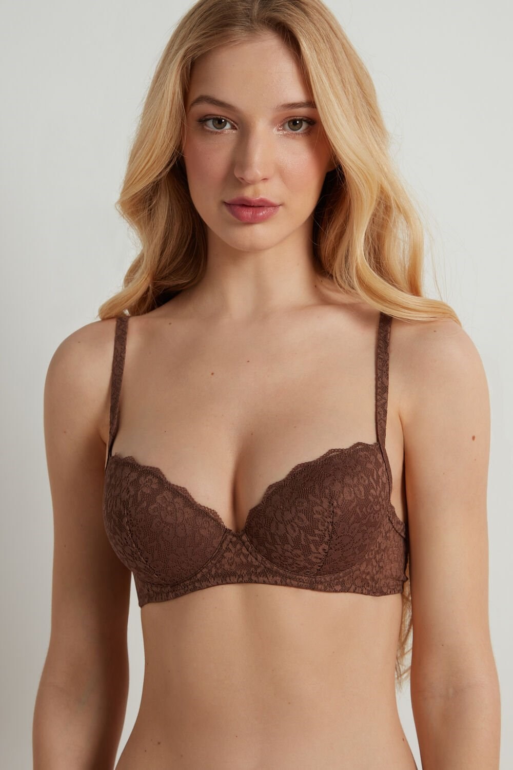 Tezenis Wien Recycled Koronkowe Lightly Watowany Balconette Bra Brązowe Brązowe | 0183-NGKZV