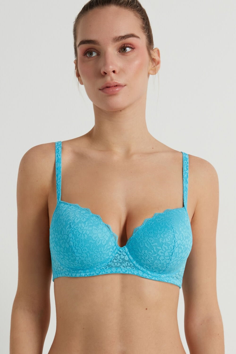 Tezenis Wien Recycled Koronkowe Lightly Watowany Balconette Bra Głęboka Niebieskie Niebieskie | 2703-USPXG