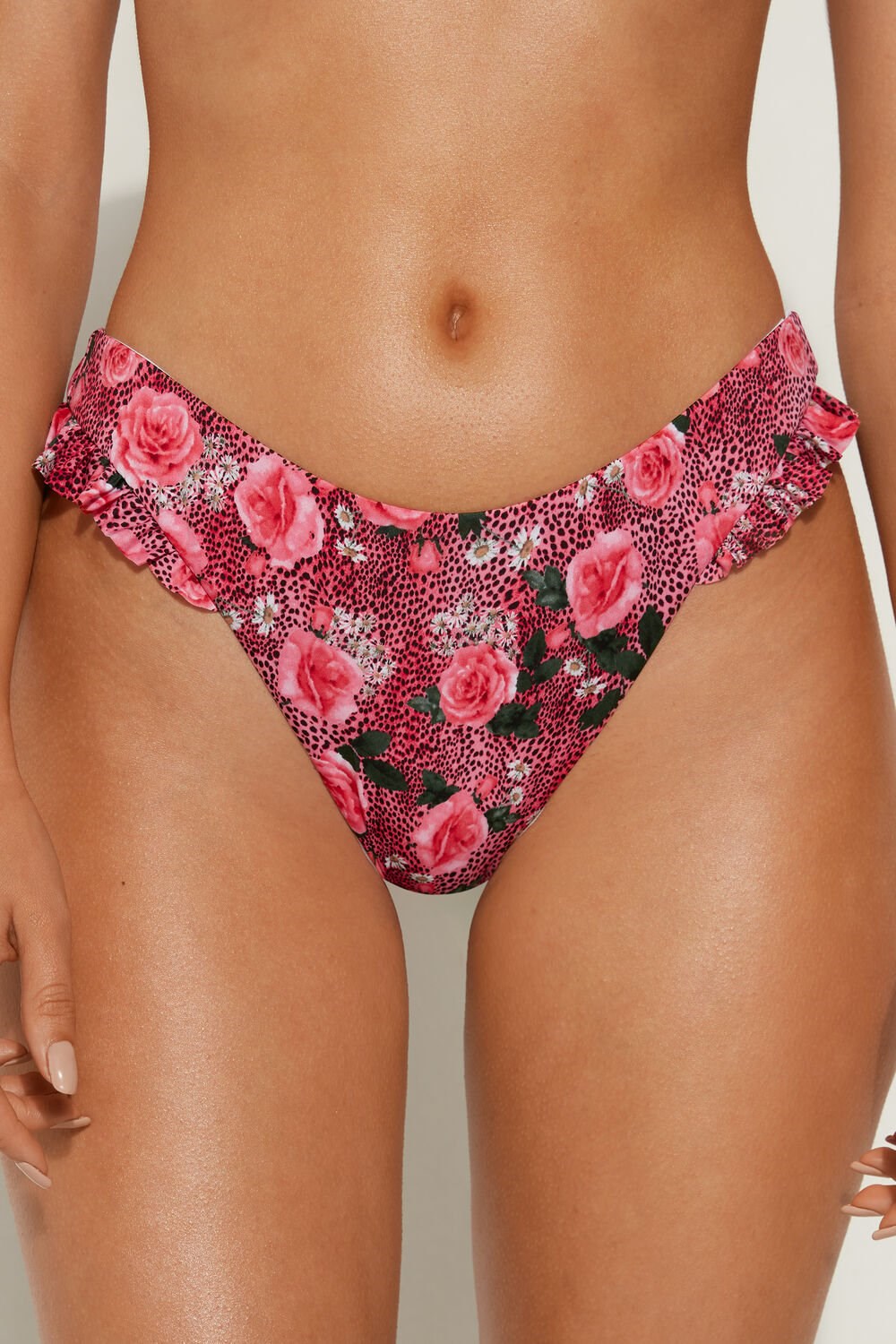 Tezenis Wild Roses High-Cut Bikini Bottoms Różowe | 0461-IKUGF