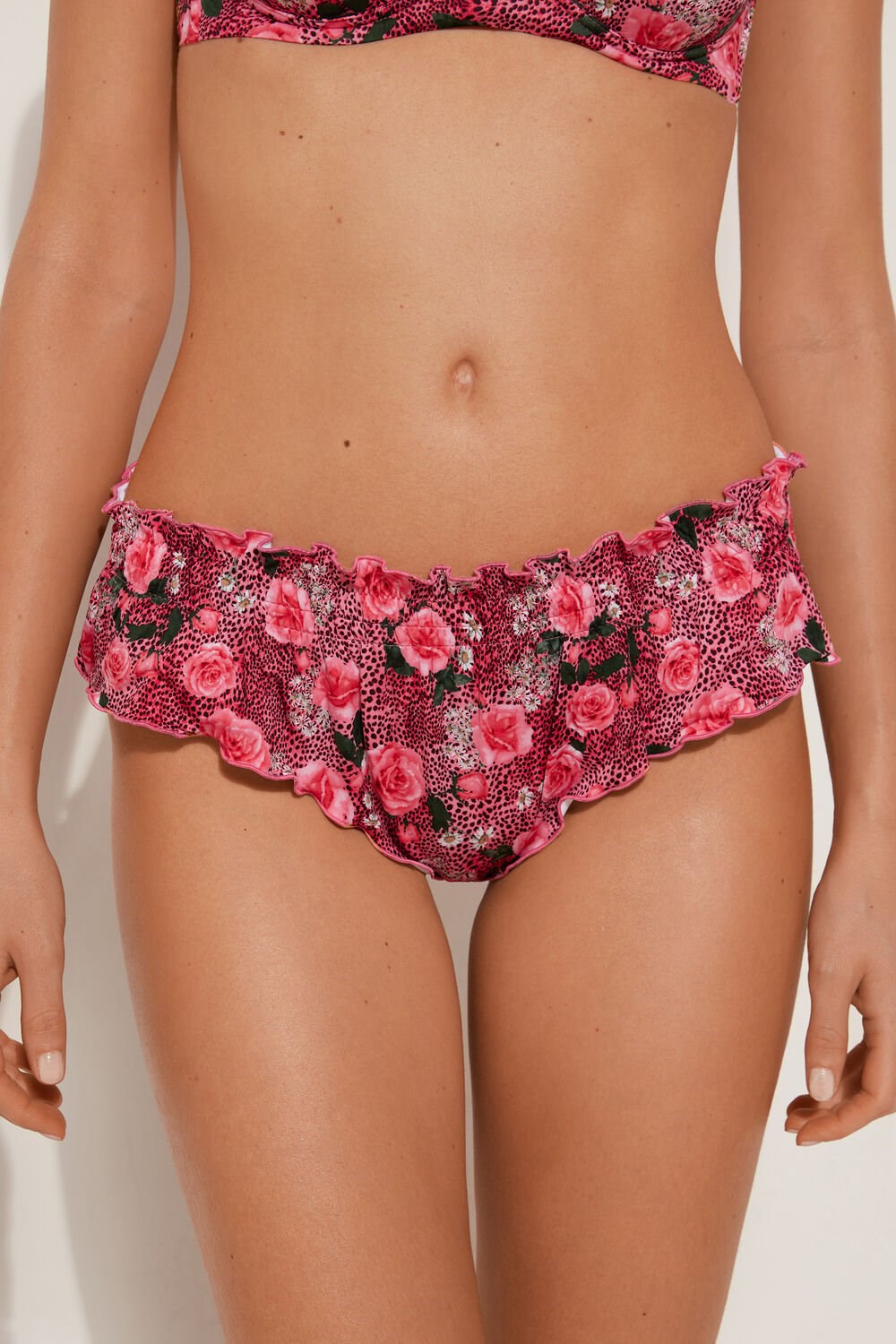 Tezenis Wild Roses Hipster Brazilian Bikini Bottoms Różowe | 0347-BUTGP