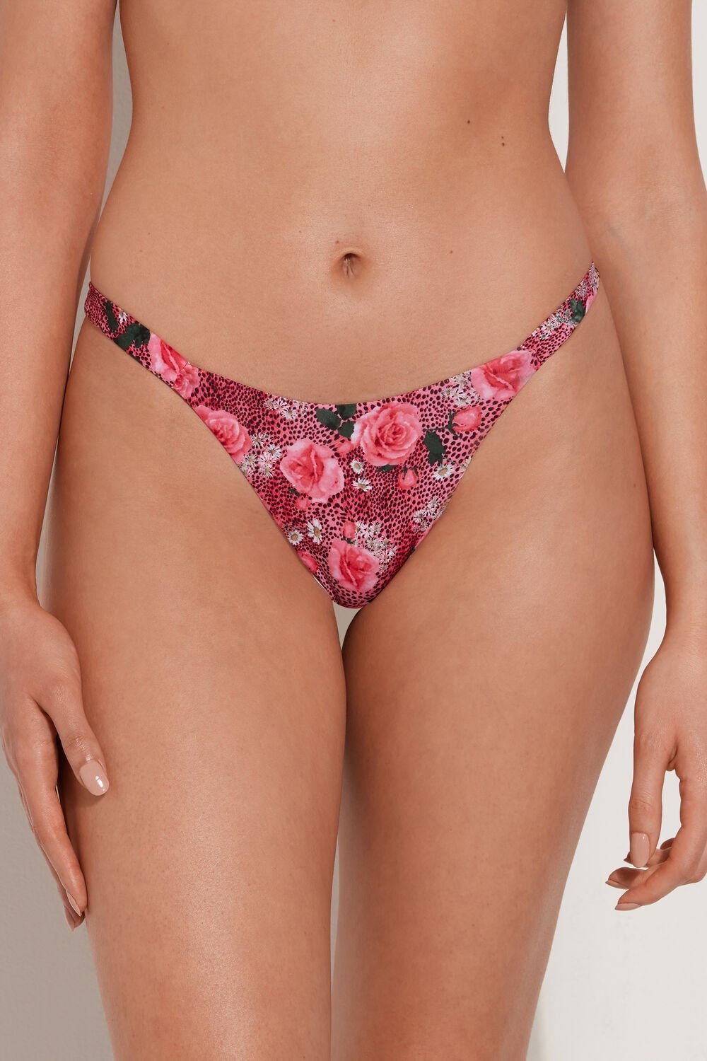 Tezenis Wild Roses String Brazilian Bikini Bottoms Różowe | 0982-HDNJV