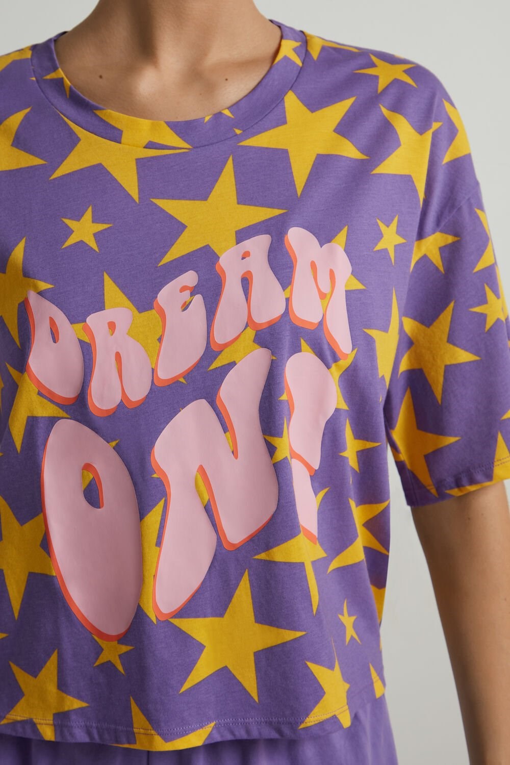 Tezenis “Dream On” Print Krótkie Bawełniane Pajamas Print Lilac Star Print 399v | 4289-VYJBP