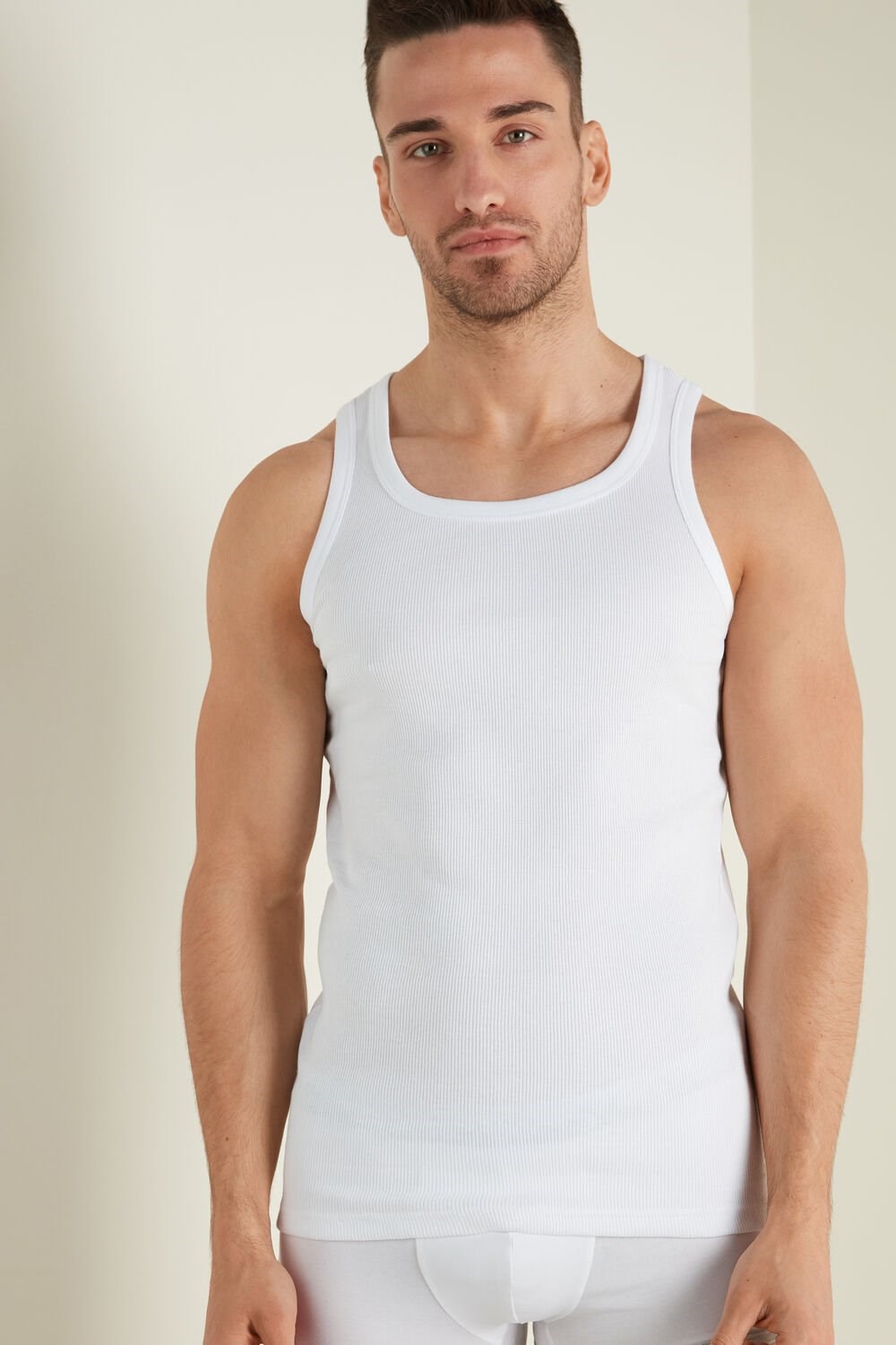 Tezenis Żebrowany Bawełniane Undershirt Białe Białe | 1645-NSMJR