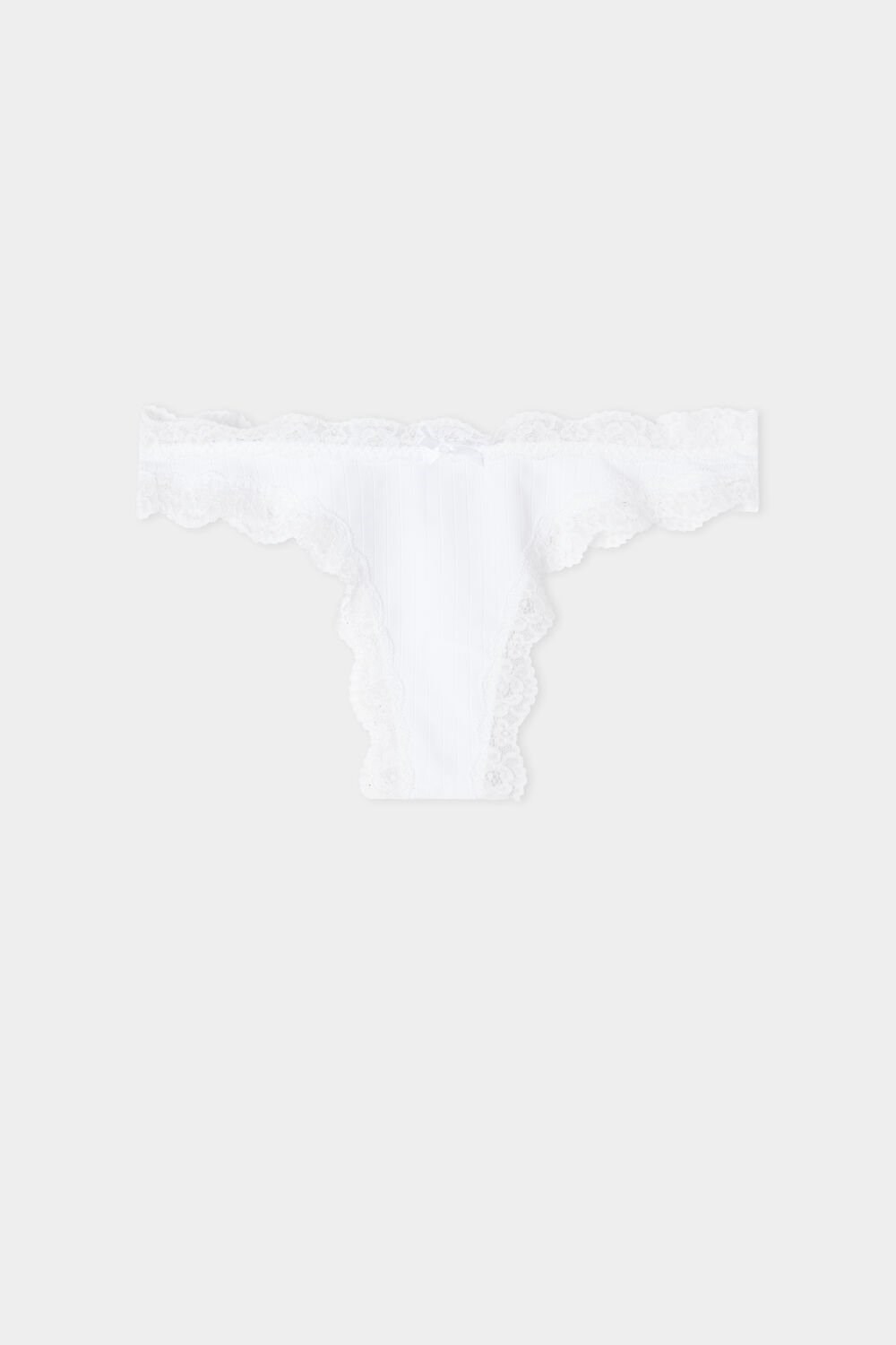 Tezenis Żebrowany Brazilian Panties with Koronkowe Trim Białe Białe | 2347-KBNVE