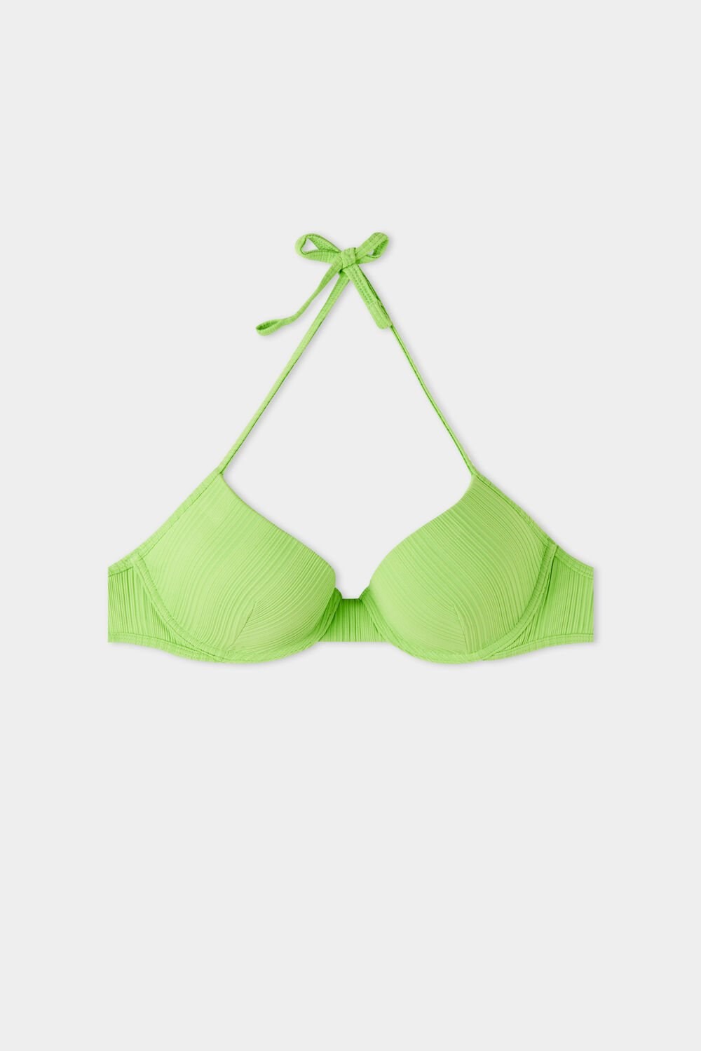 Tezenis Żebrowany Recycled Microfiber Watowany Push-Up Bikini Top Zielone Zielone | 2103-PXRHV