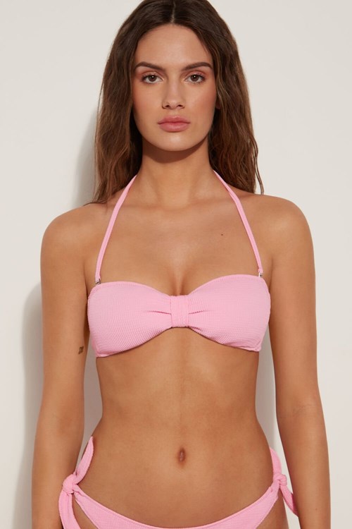 Tezenis 3D Effect Removable Padding Bandeau Bikini Top Różowe Różowe | 6238-SBEXW