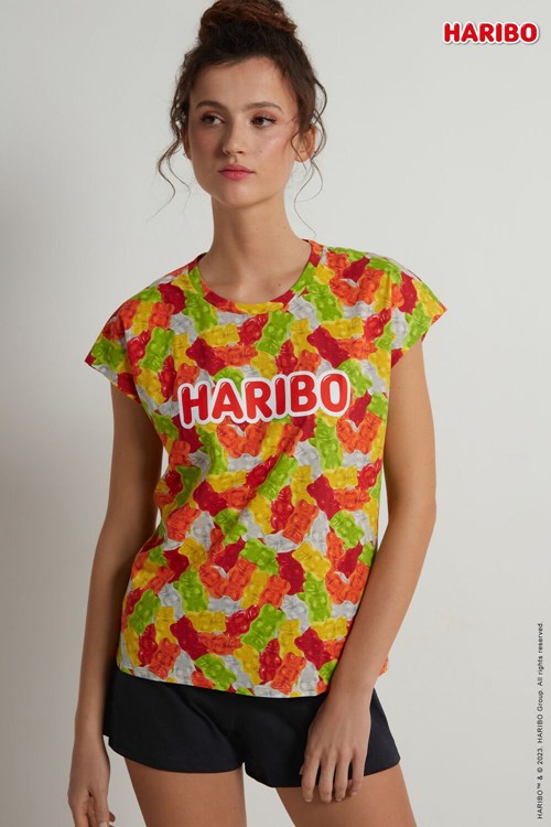 Tezenis All Over Haribo Gummy Bears Krótkie Bawełniane Pajamas Czarne | 3548-PAFHC