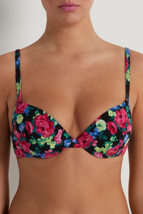 Tezenis Athens Printed Push-Up Bra Czarne | 3492-QUTMS