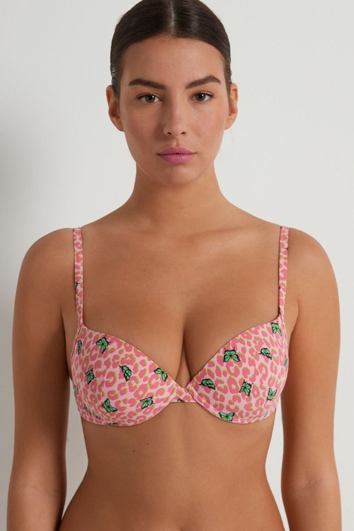 Tezenis Athens Push-Up Bra in Microfiber Animal Spotted Butterfly Print 297v | 5038-TKLQX