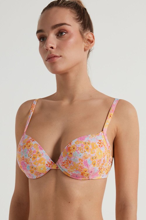 Tezenis Athens Push-Up Bra in Microfiber Floral Spring Flowers Print 302v | 6437-JUEGZ