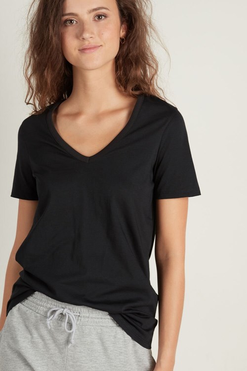 Tezenis Basic Bawełniane V-neck T-shirt Czarne Czarne | 2746-LPVBN